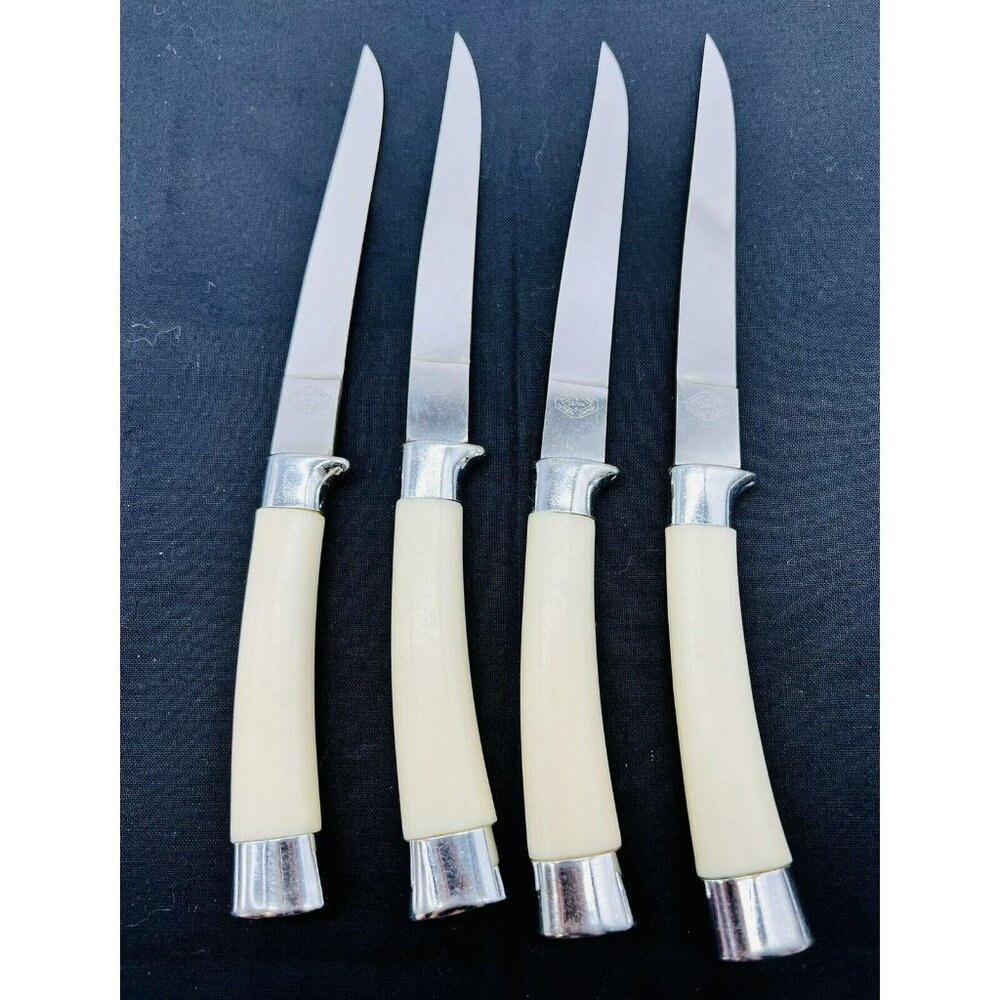Royal Brand Federal Co Japan 4 Steak Knives Stainless Steel Celluloid Handle MCM - Picture 5 of 6